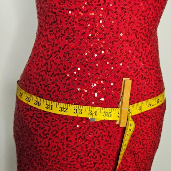 Womans  B. Darlin holiday festival babydoll racerback red sequin bodycon maxi - Picture 9 of 11